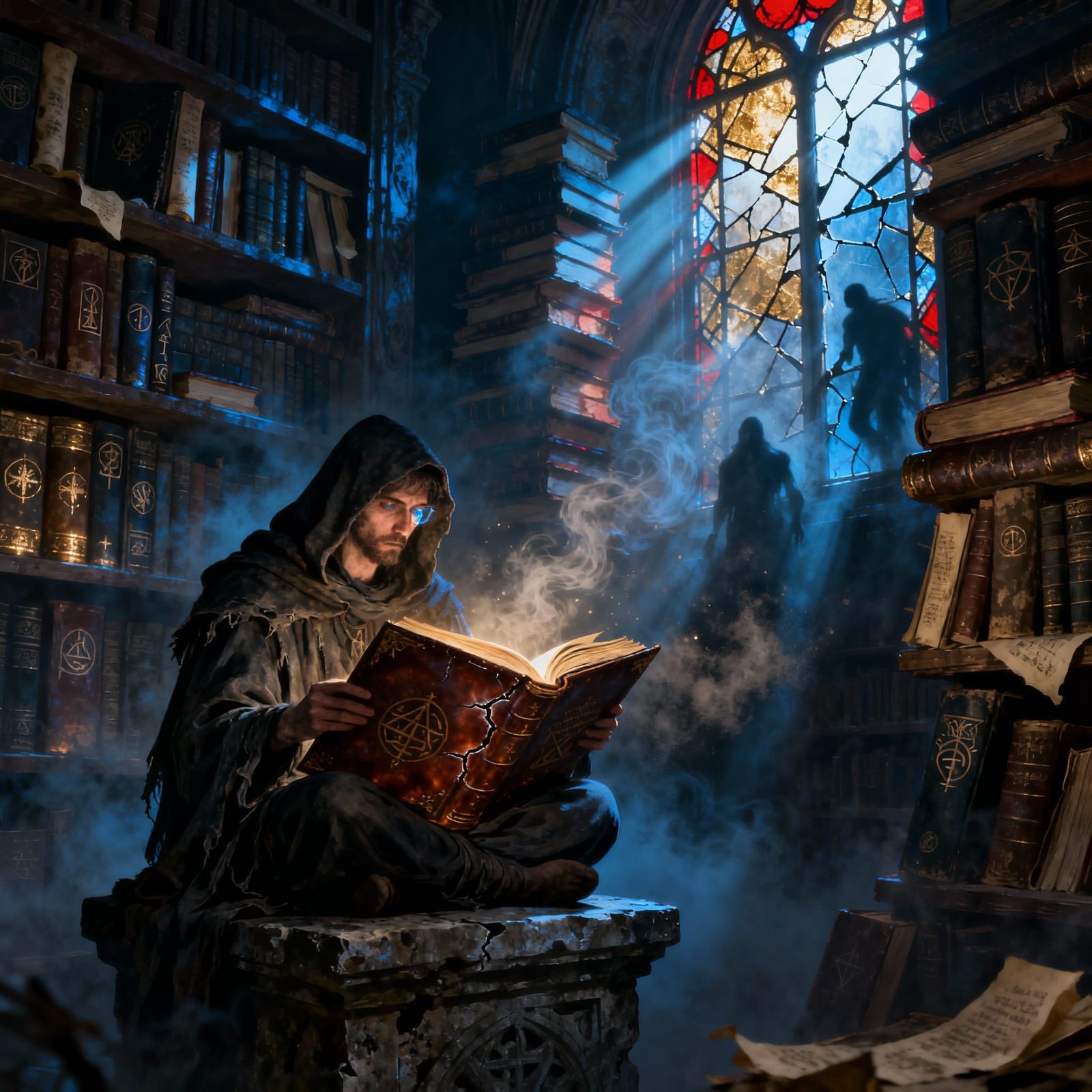 Ancient Library of Forgotten Knowledge in Dark Fantasy Style