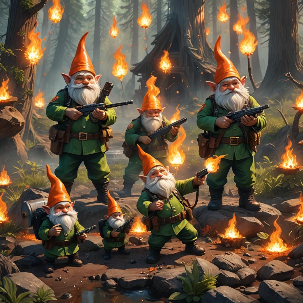 Gnomes Fight Wildfire with Magical Water Guns