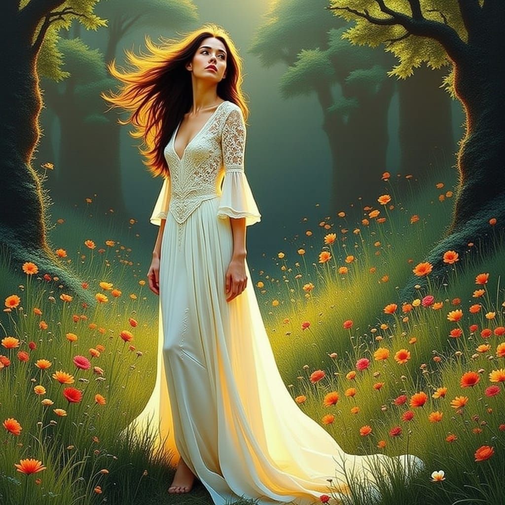 Elegant Woman in Art Nouveau Garden