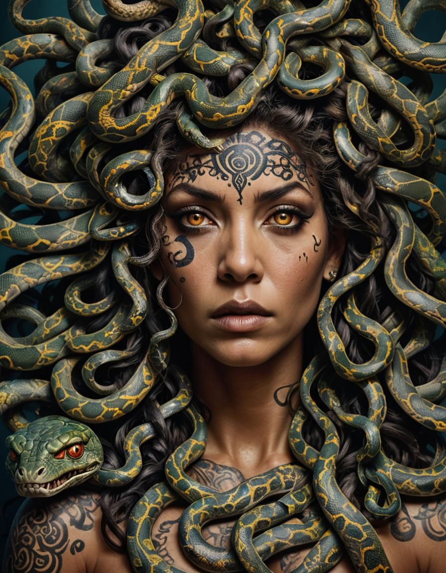 Tattooed Medusa Portrait in Hyper-Realistic Digital Art