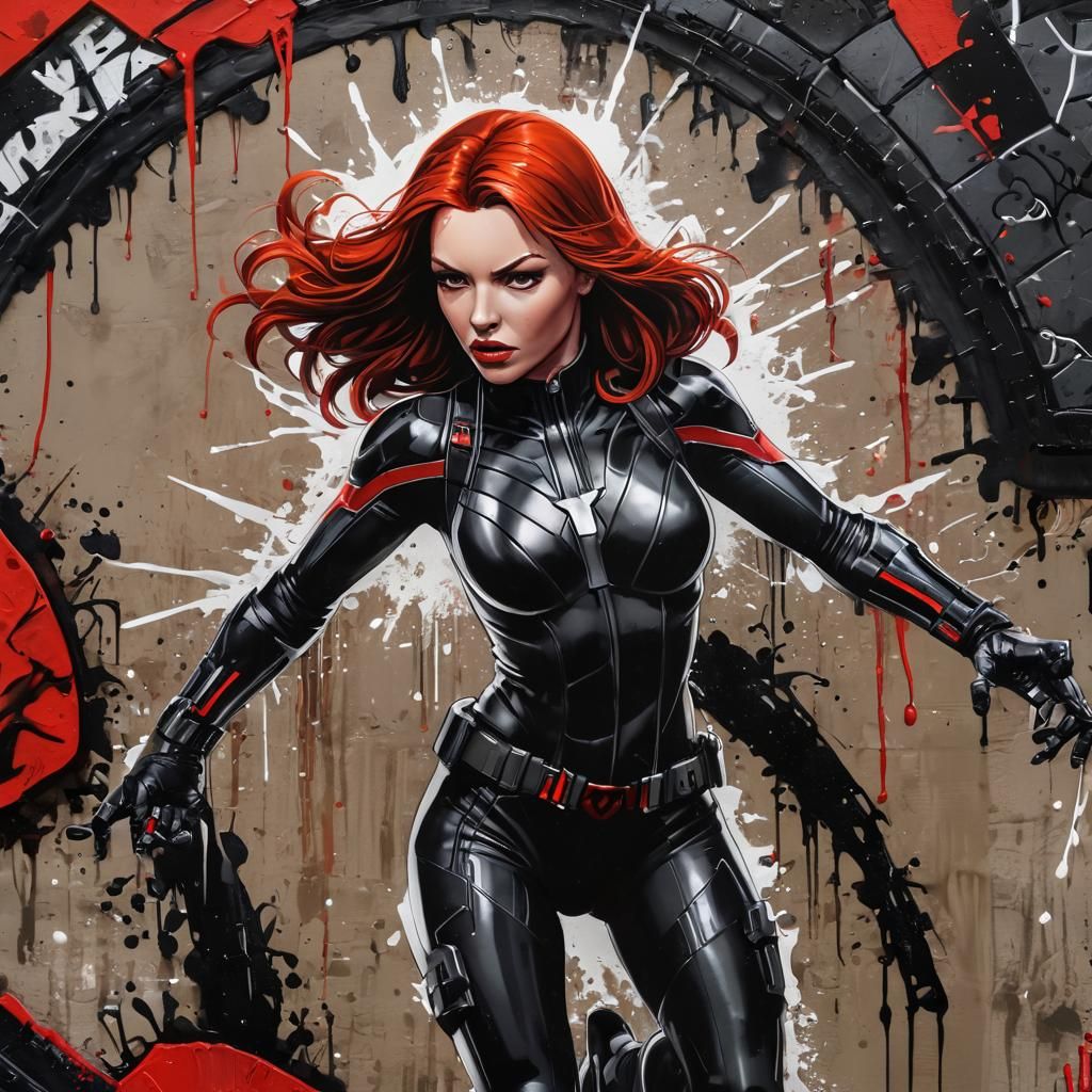 Black Widow Graffiti Art in Polychromatic Style