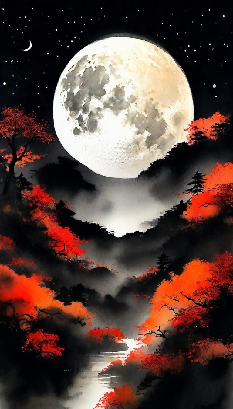 Autumn Night in Chinese Ink Painting