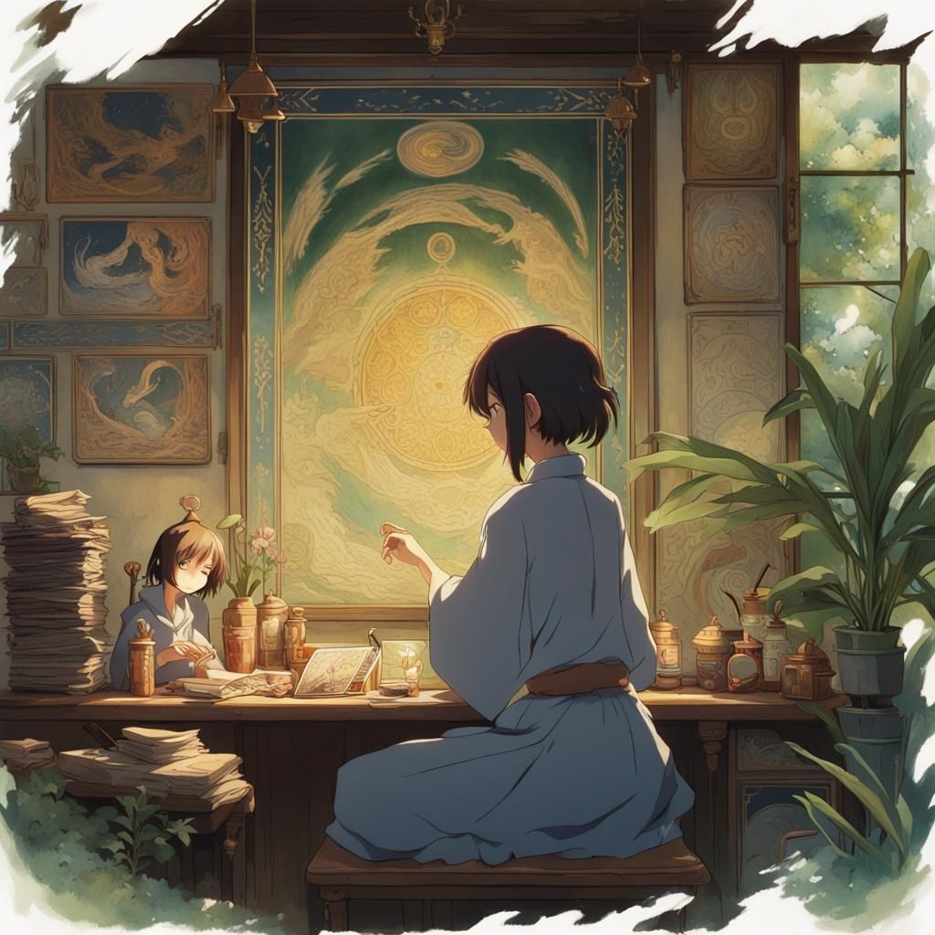 Xeniba as Tarot Reader: Studio Ghibli Anime Art