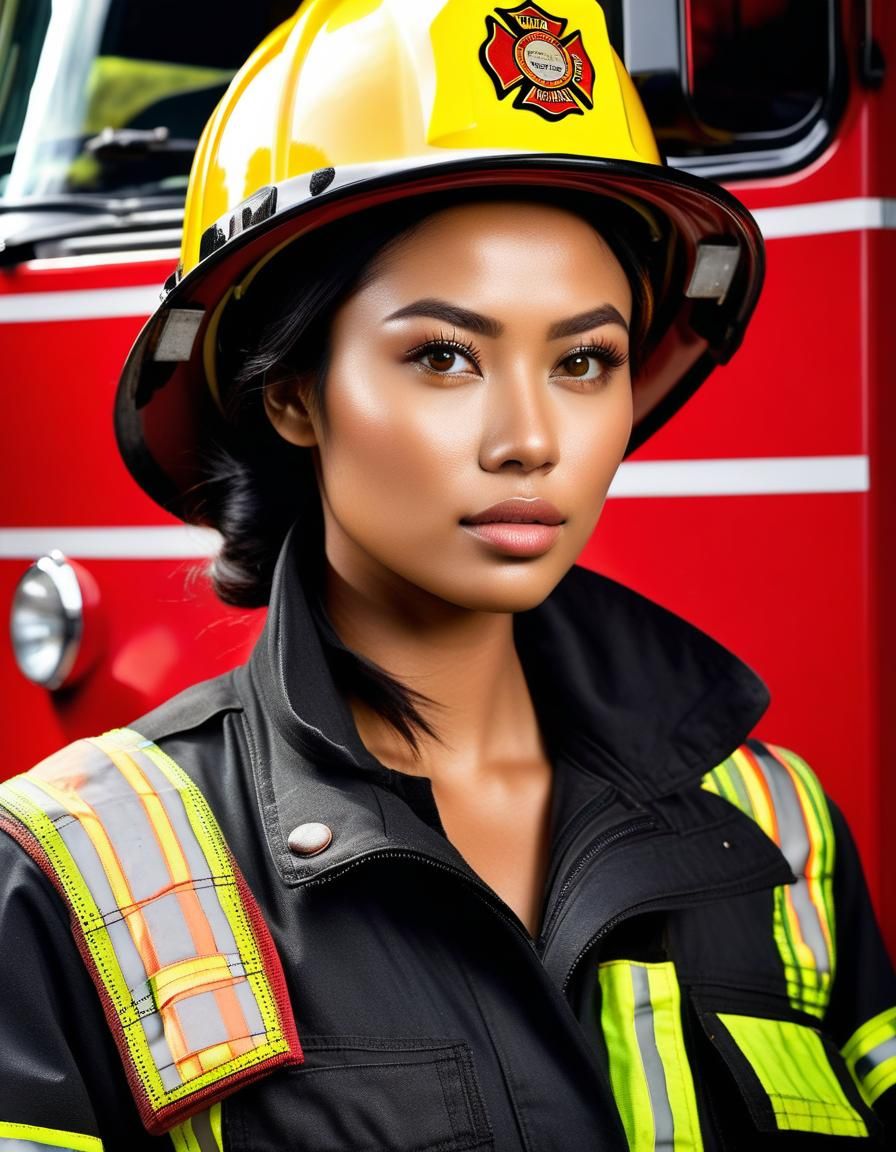 Indonesian Firewoman in Photorealistic Style