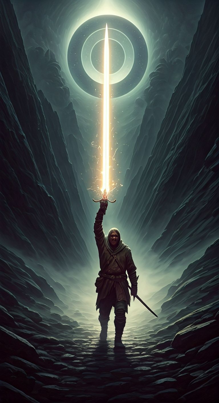 Epic Fantasy Traveler with Magical Sword