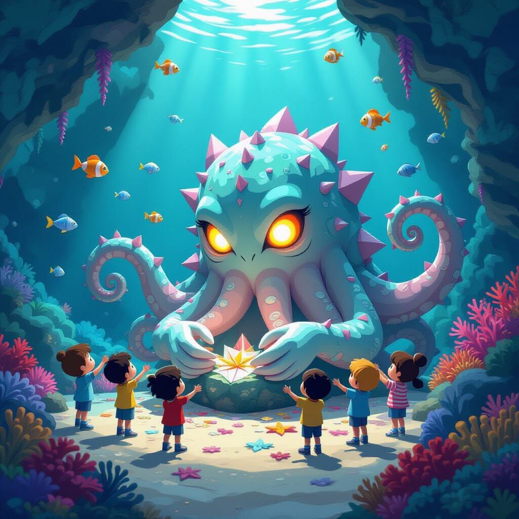 Gentle Tentacle Monster Creates Origami, Ghibli-esque 3D Art