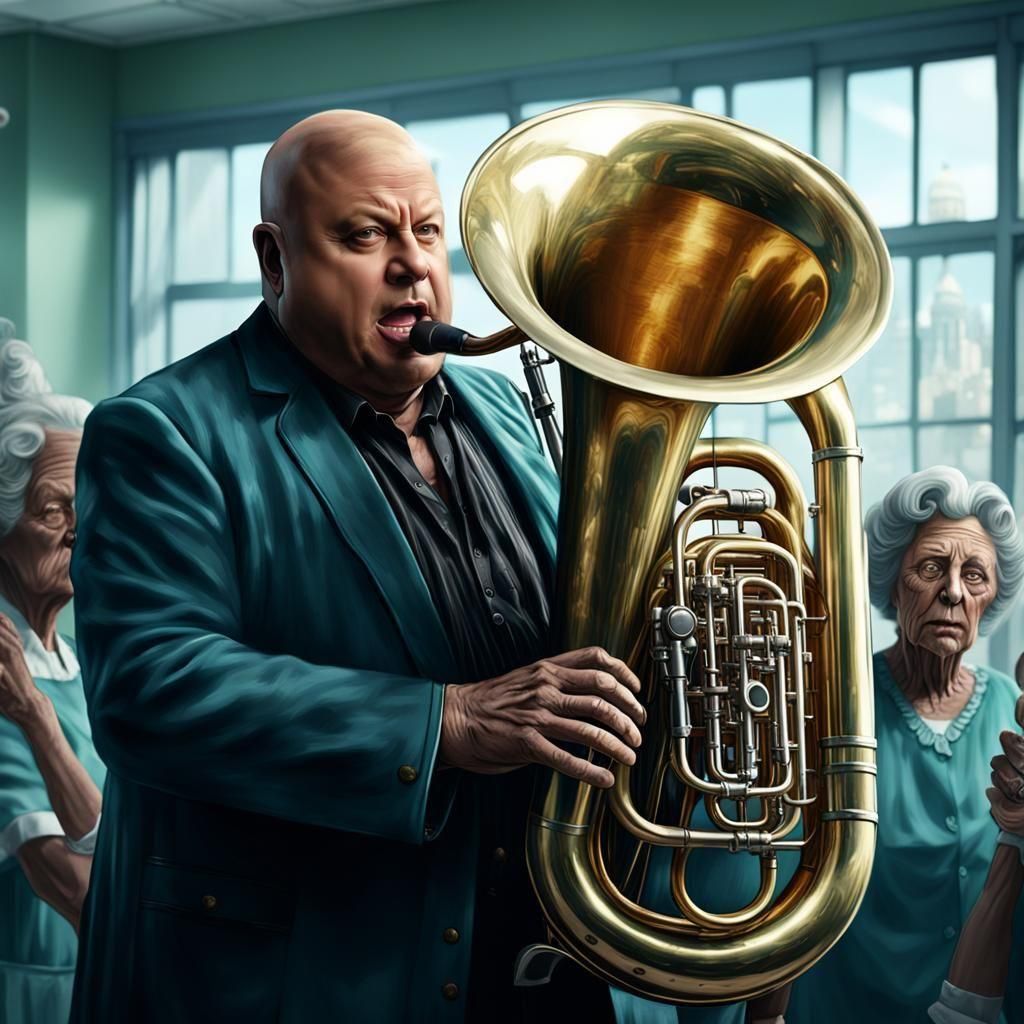 Michael Chiklis playing the tuba for sick oldies at the hosp...