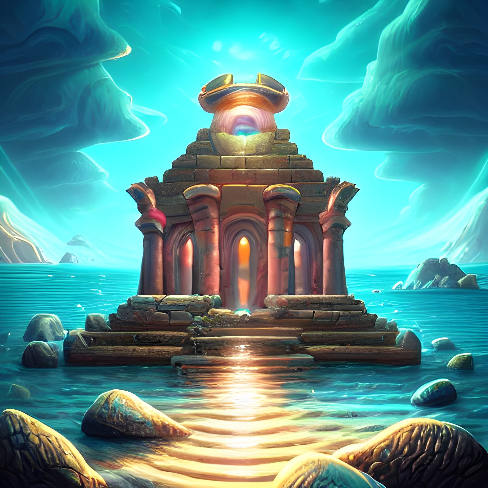 Oceanic Temple in Digital Art Style