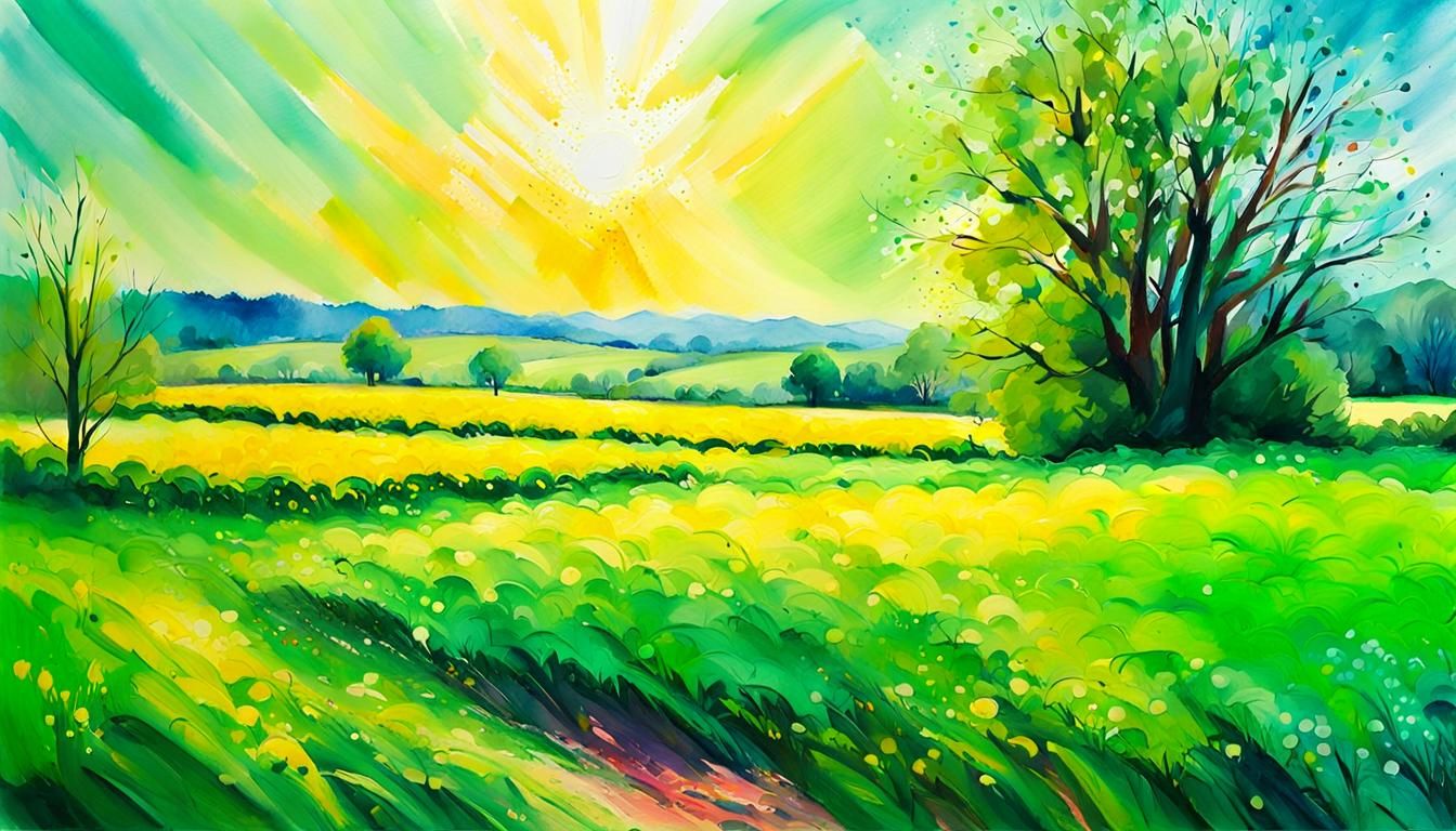 Lush Irish Field in Impressionist Gouache Style