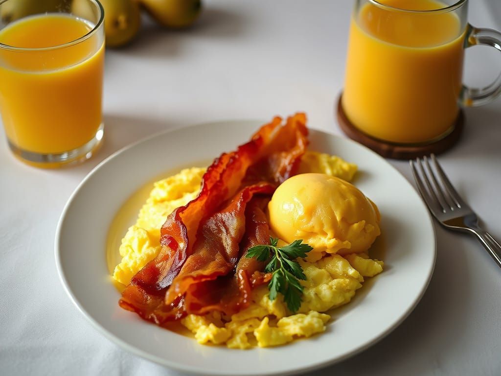 Breakfast Still Life with Scrambled Eggs and Bacon
