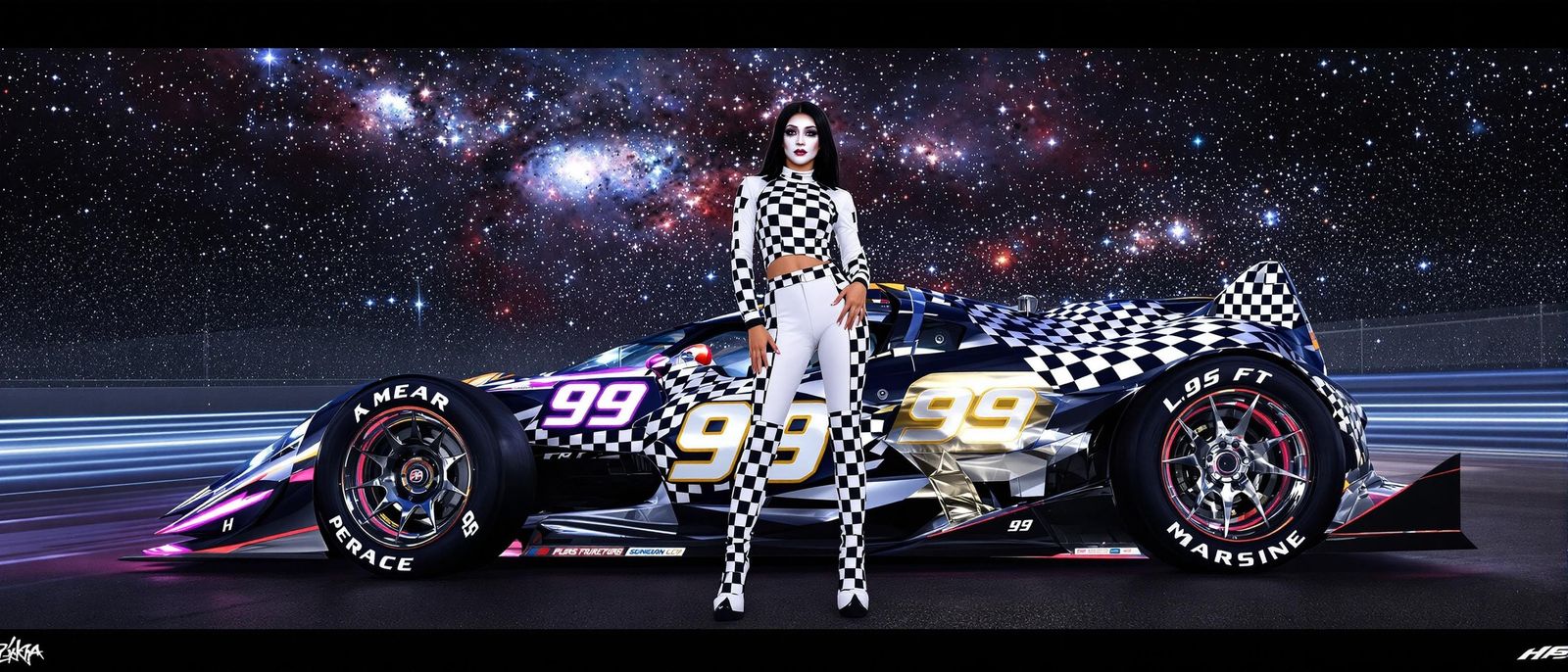 Goddess of Galaxy Racing in Futuristic Style