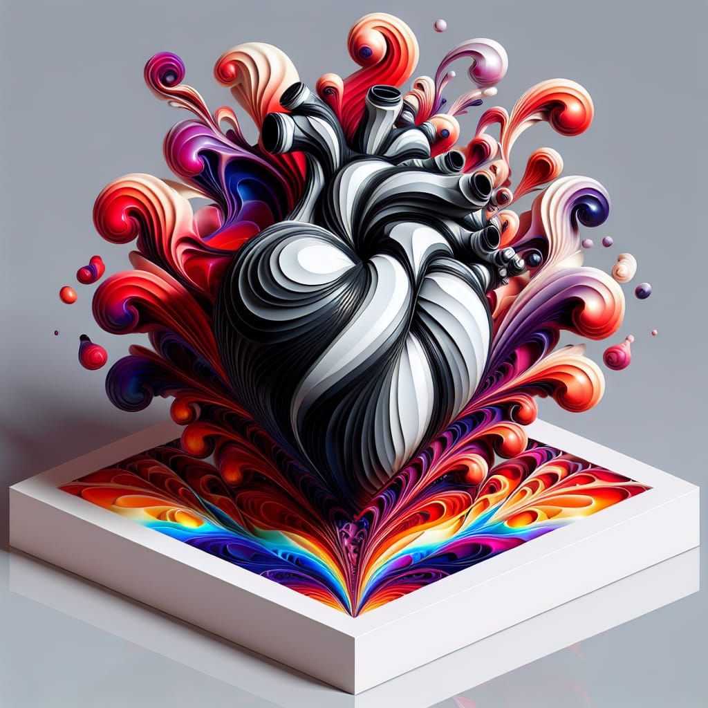 Floating Heart with Iridescent Ink Stains