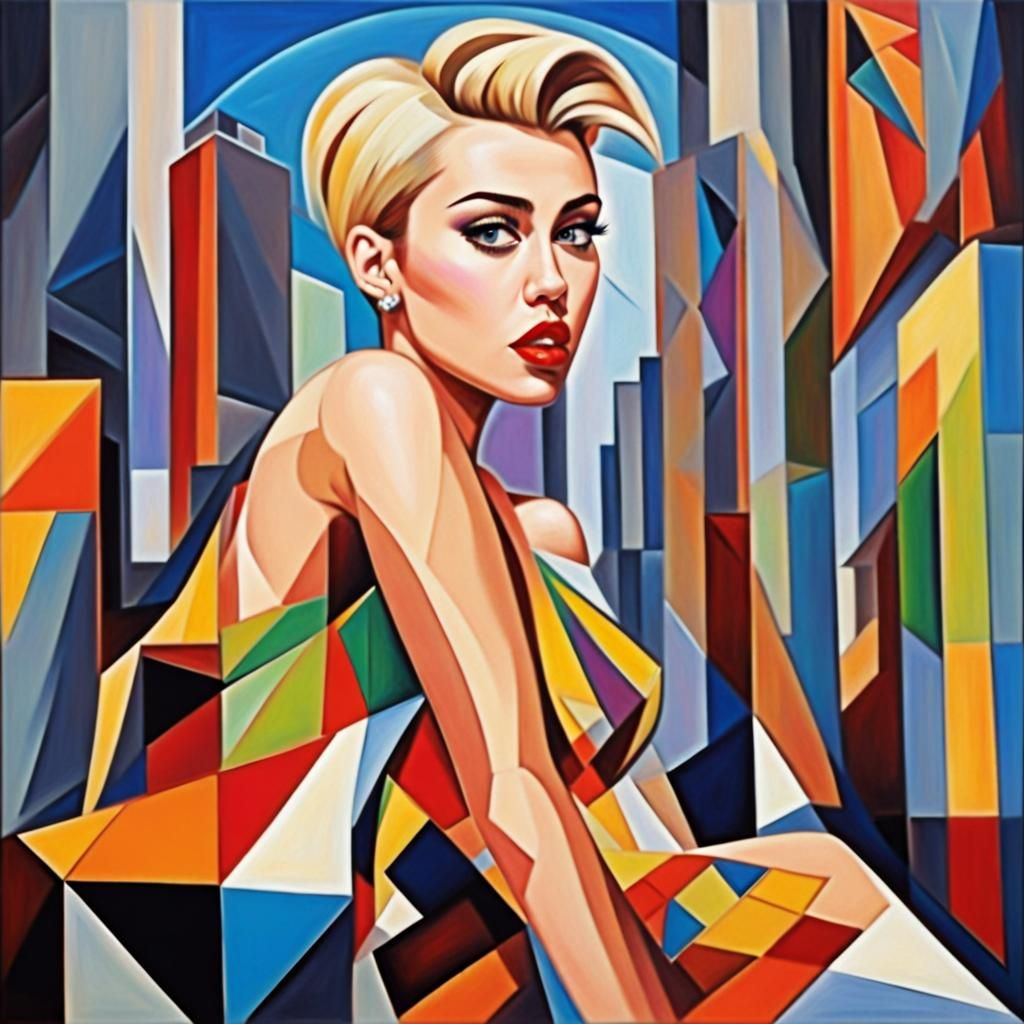 Miley Cyrus in NYC: Abstract Cubism Art