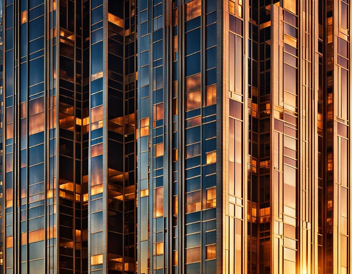 Art Deco Skyscraper Gleaming in Sunset Light