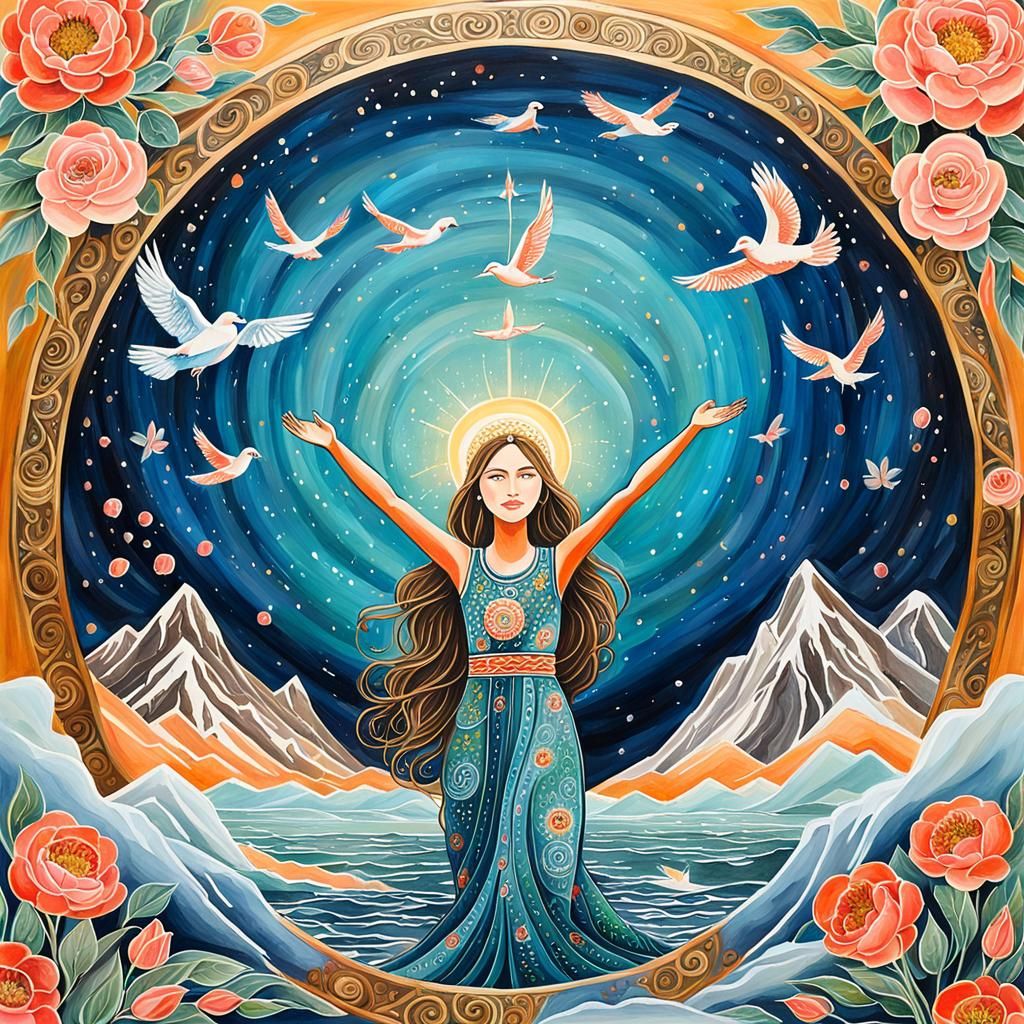 Detailed Gouache Painting: Beauty, Kindness, Truth