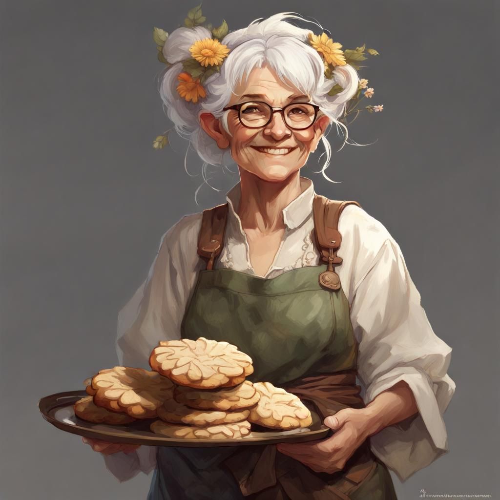 Kind Halfling Druid with Cookies, Detailed Portrait