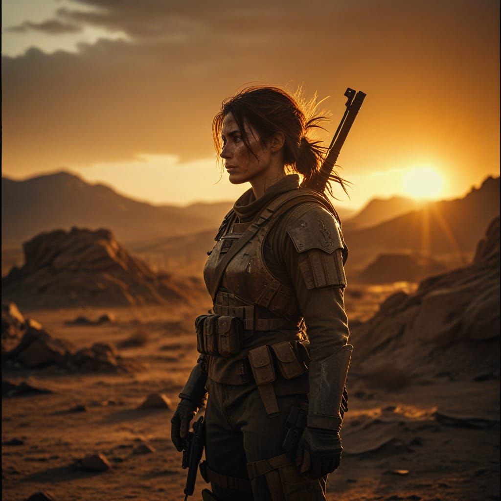 Epic Female Mercenary in Post-Apocalyptic Wasteland