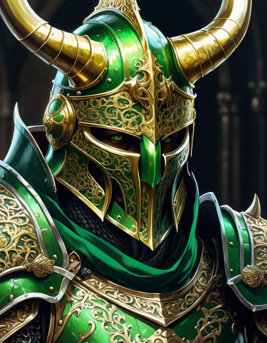 Green Knight Portrait in Anime Art Style