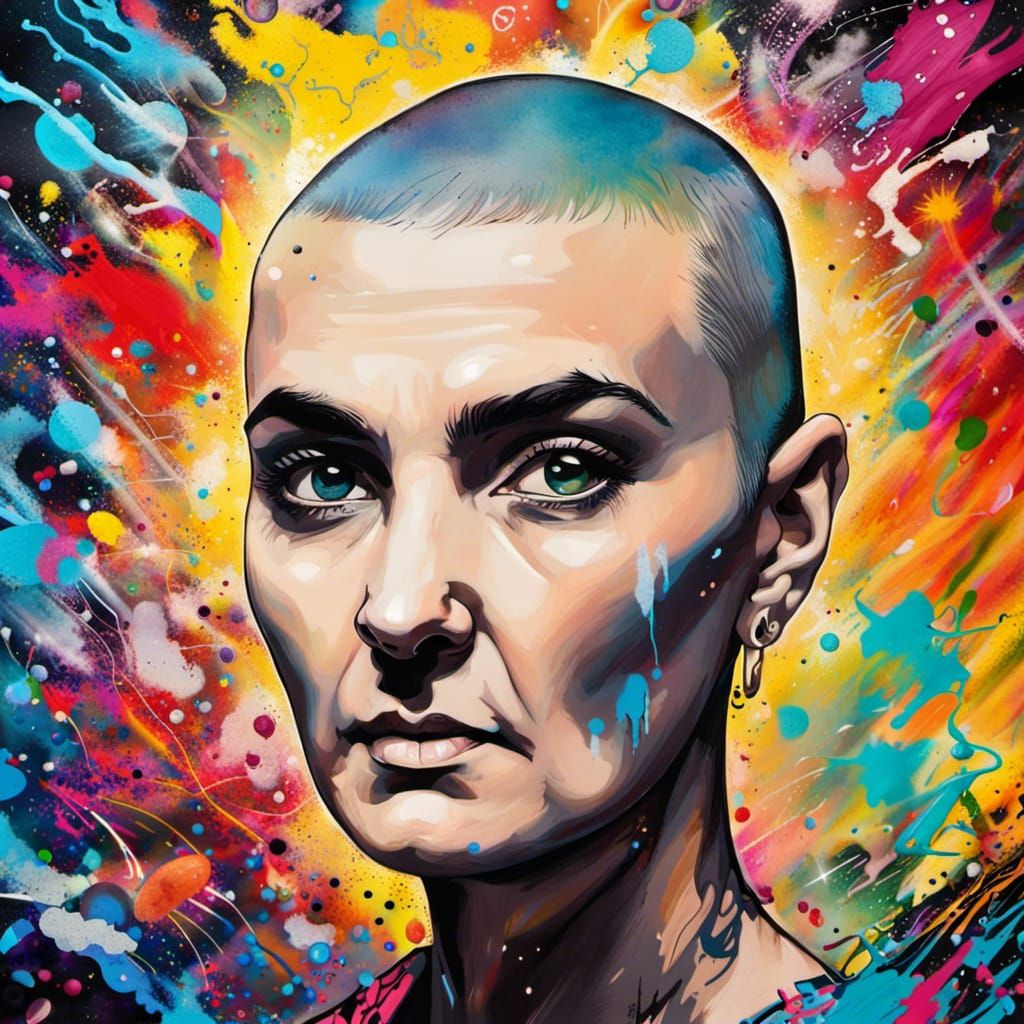 Sinead O'Connor Portrait in Graffiti Splash Art Style
