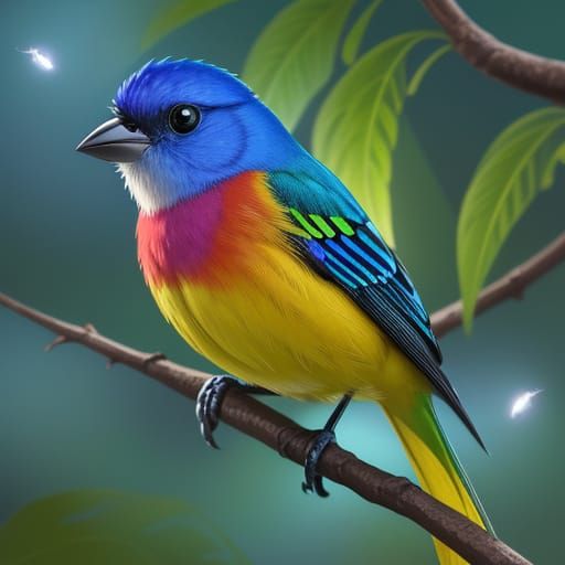 Baby Tanager in Art Nouveau Pixar Style