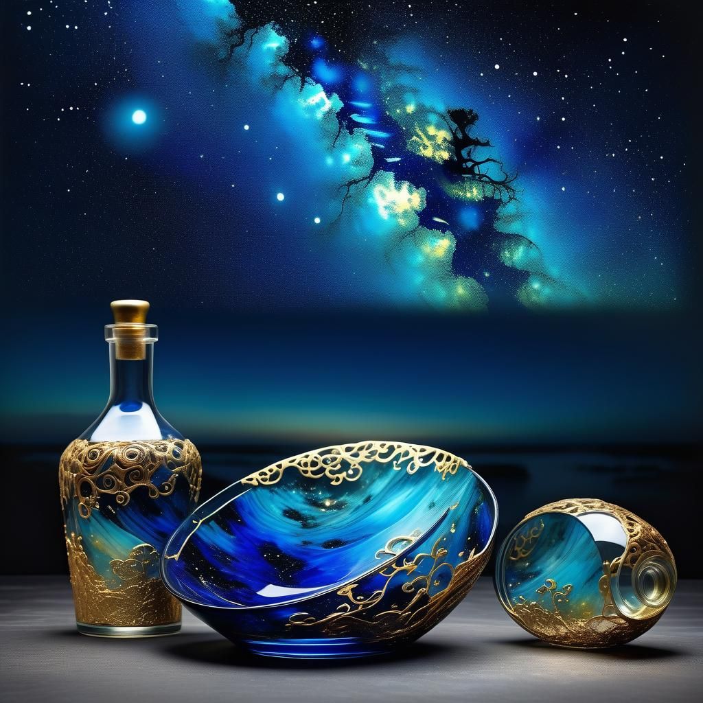 Ethereal Milky Way Oceanside in Dreamlike Alcohol Ink