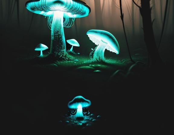 Jellyfish and Toadstools in Mystical Forest