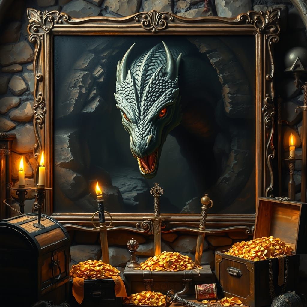 Dragon Emerging from an Ancient Oil Painting