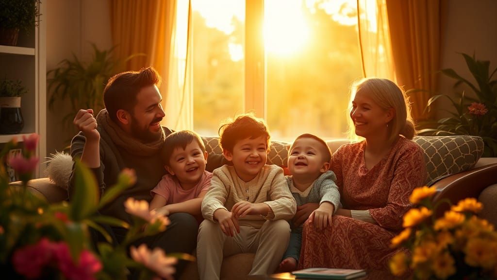 Golden Family Moment in Baroque Impressionist Style