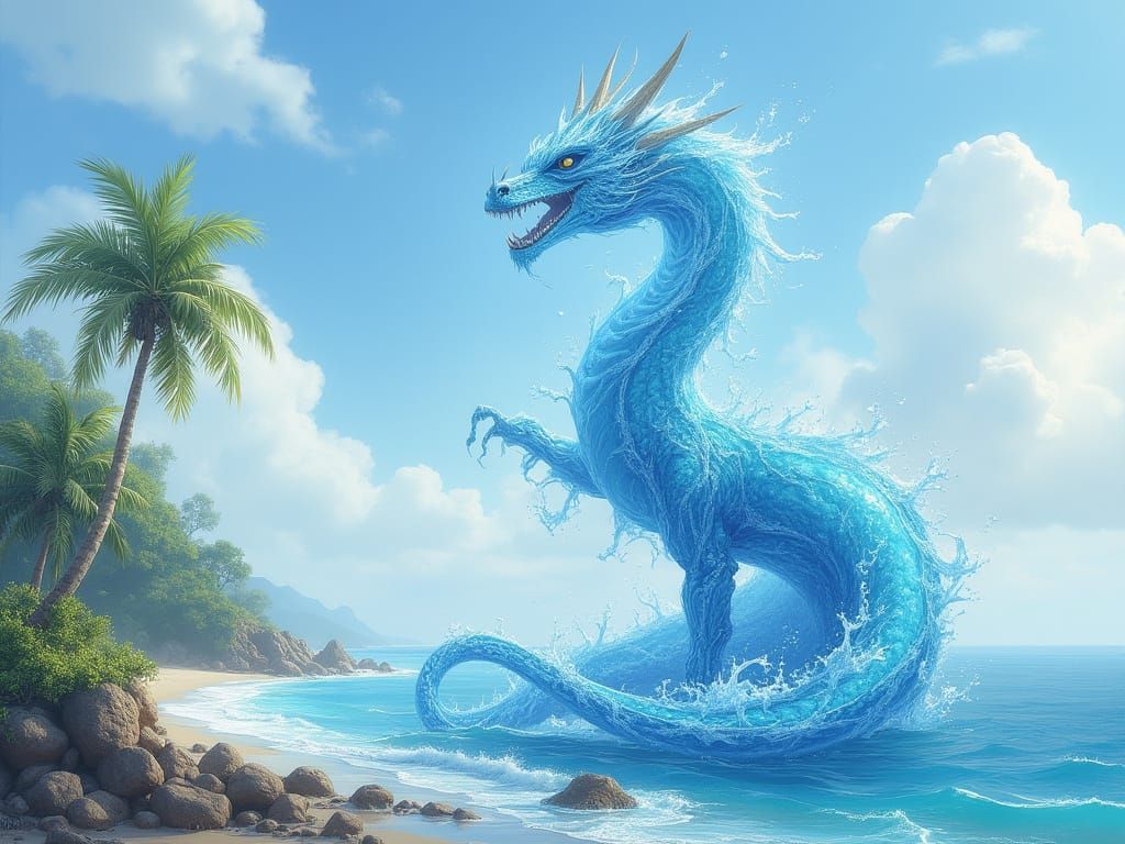 Water Dragon Rising: A Realistic Coastal Painting