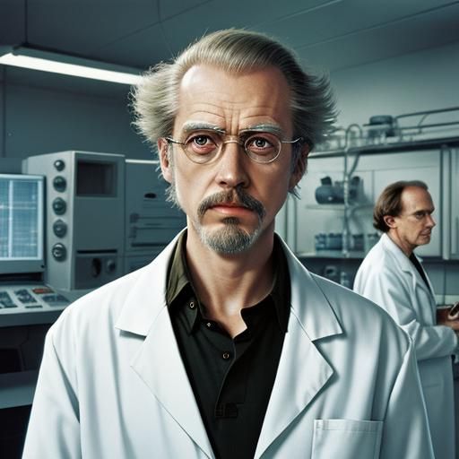 Sci-fi, mad scientist, Old white male, mid 80's, scientist, ...