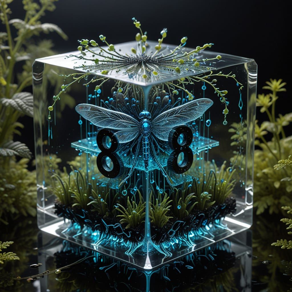 Cyberpunk Dragonfly Emerges from 4D Tesseract