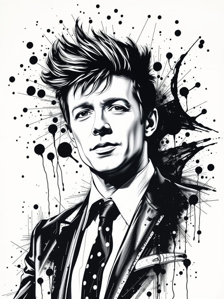 Ink Splatter Portrait of Rick Astley