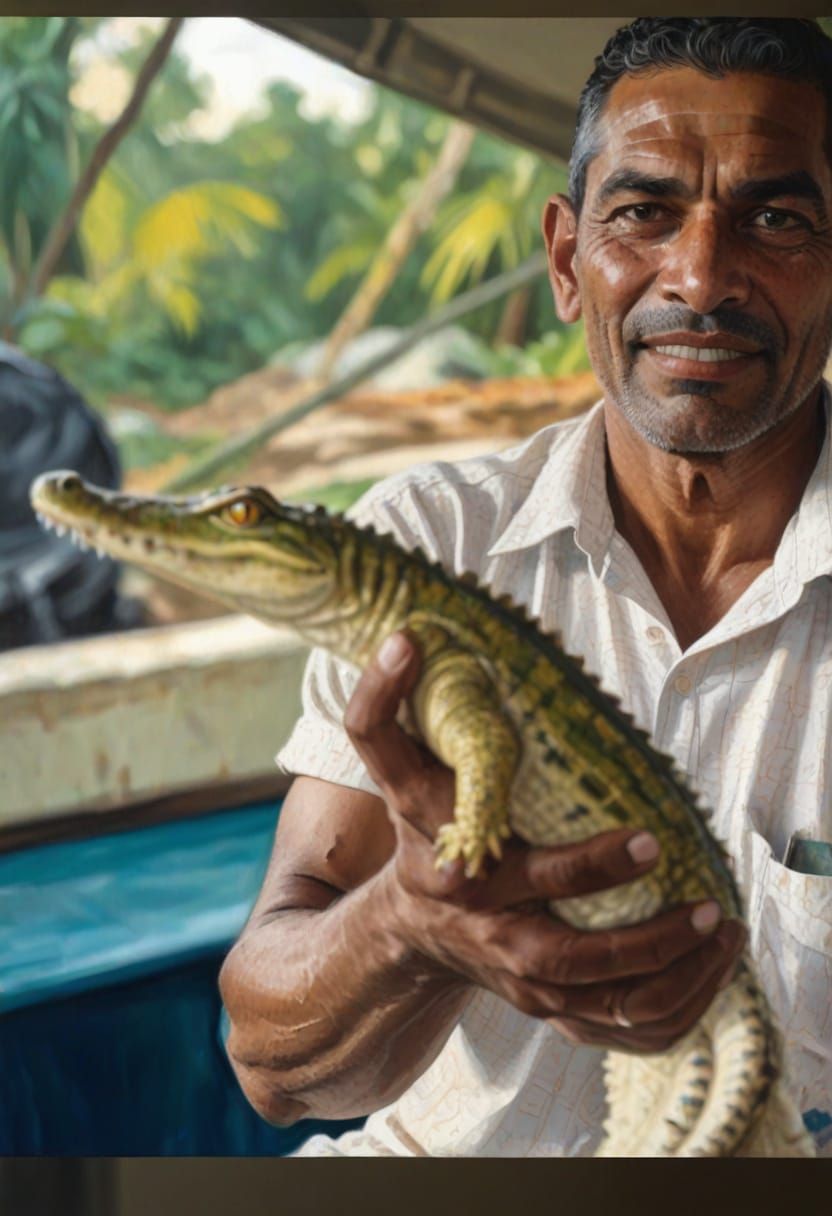 Sri Lankan Man Adorns Jungle with Vibrant Crocodile Companio...