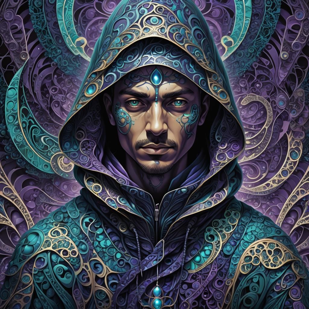 Hooded Immortal with Mortal in Abstract Fractal Art