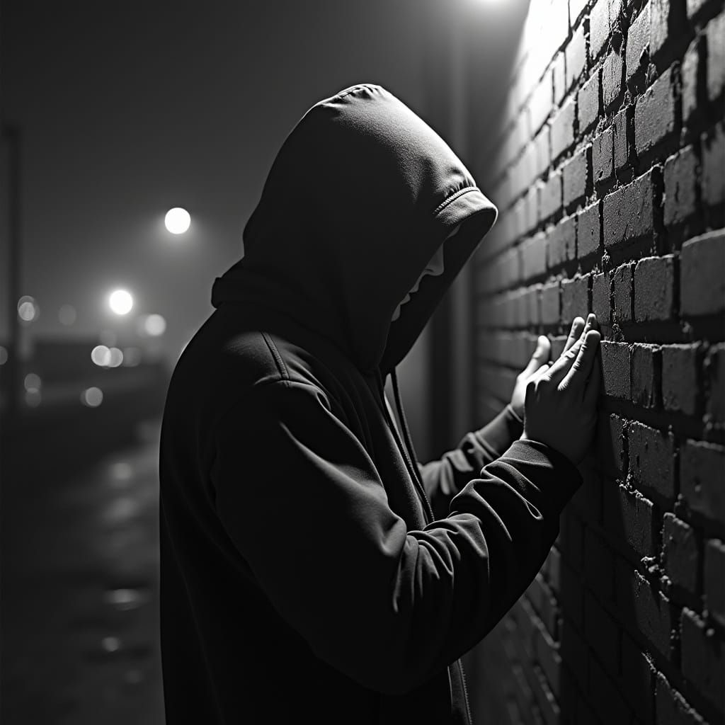 Hooded Figure About to Throw Paint in Grunge Aesthetic