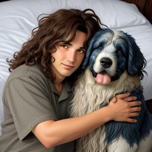 Cuddling Bergamasco Shepherd Dog Portrait