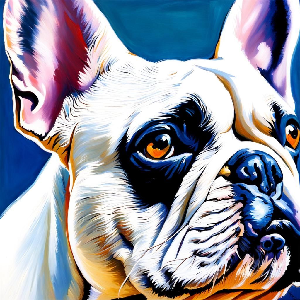 French Bulldog Close-Up: Oil Painting in Bold Colors