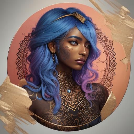 Surreal Portrait of Woman with Henna and Colorful Hair