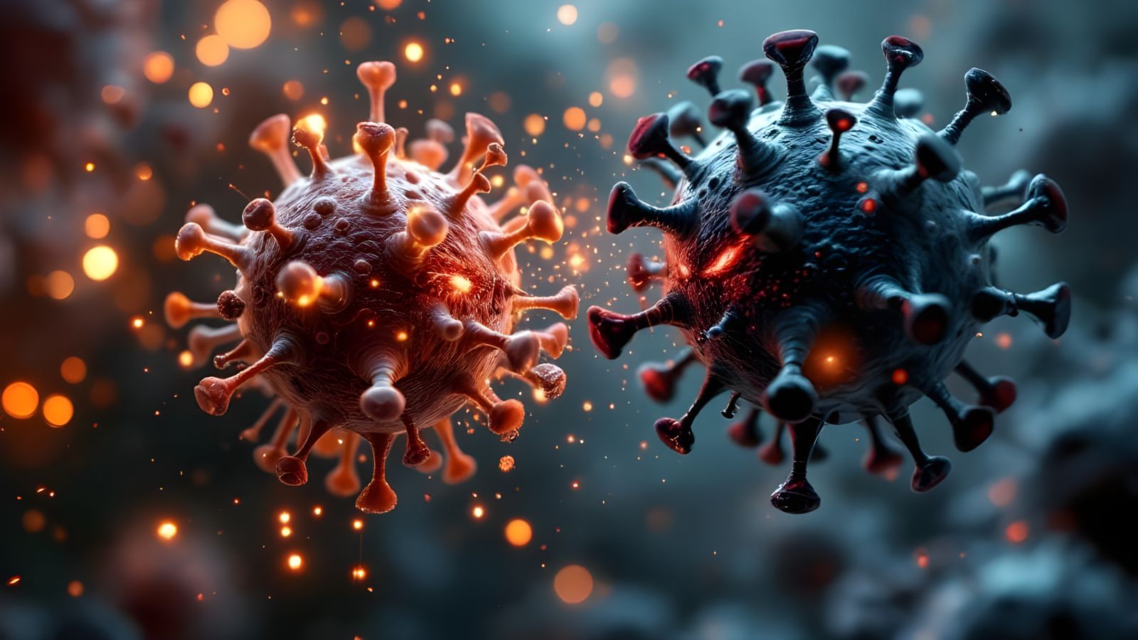 Microscopic Virus Battle: A Hyperrealistic Close-Up