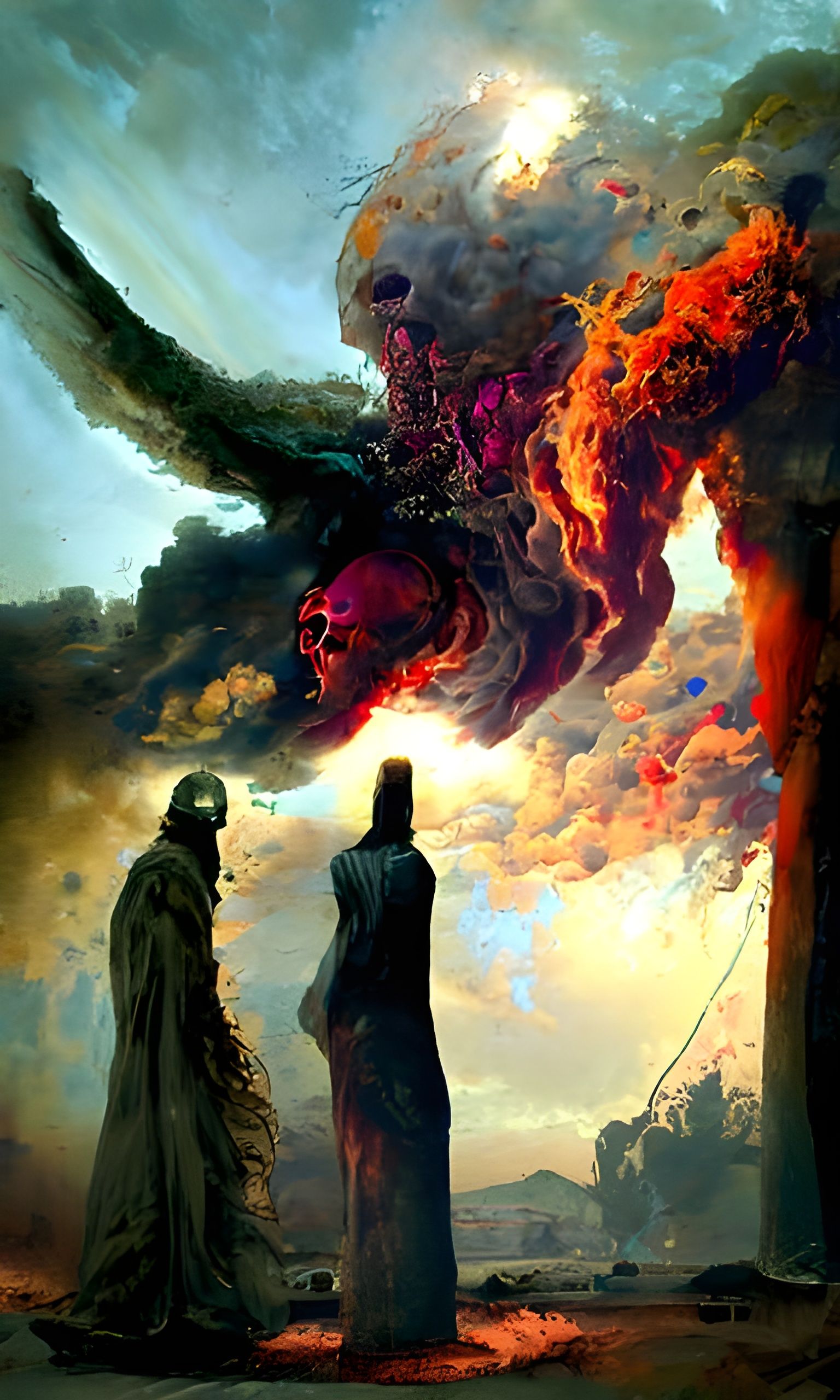 Epic Astral Battle in Surrealist Style