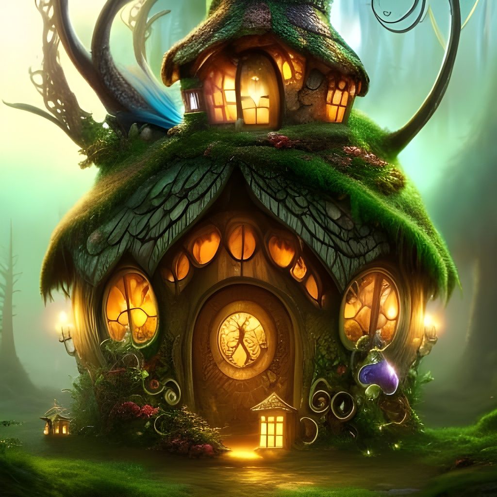 Enchanted Fairy Mushroom House in Dreamlike Style