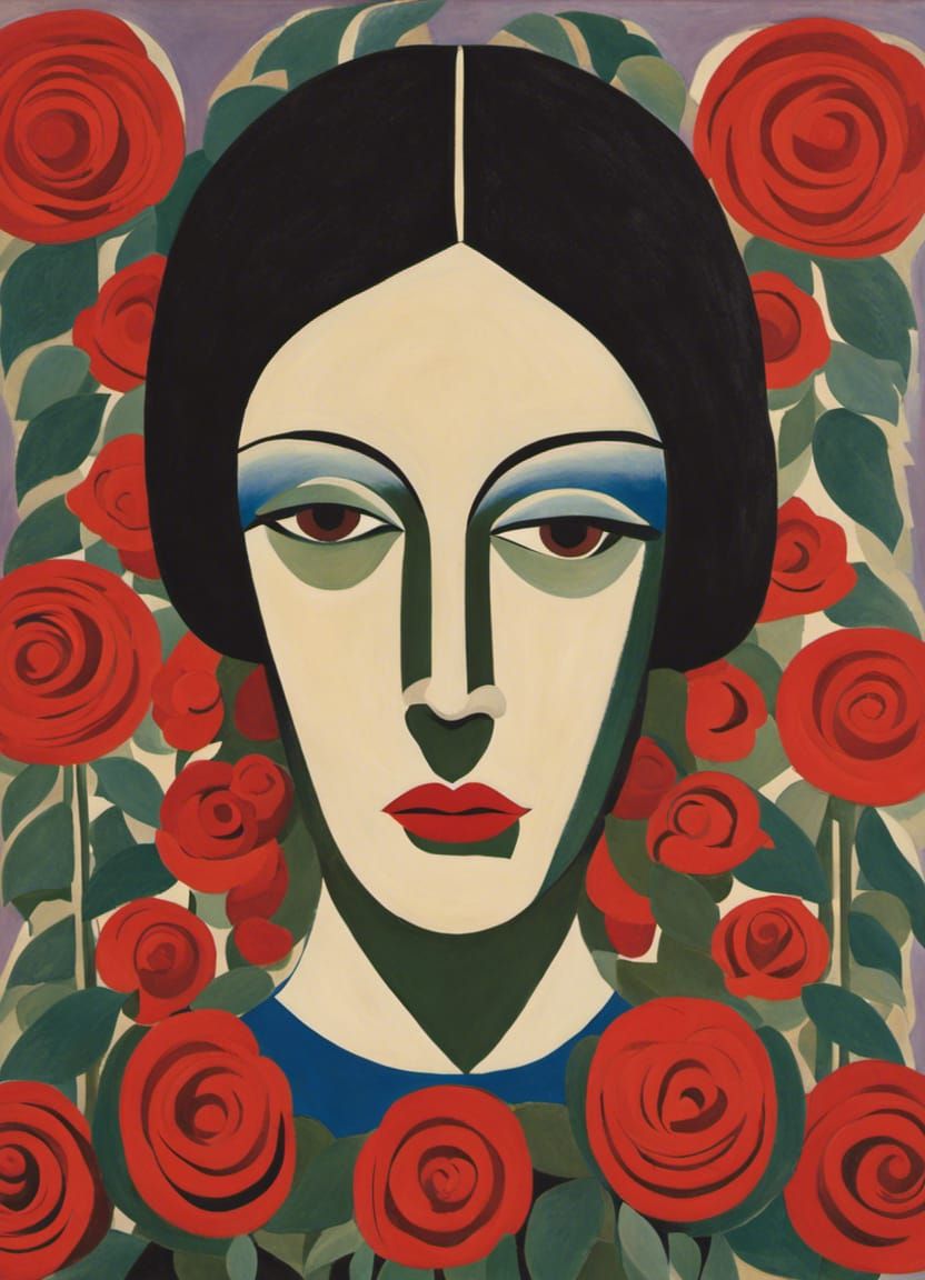 Woman with Rose in Arthur Dove Style