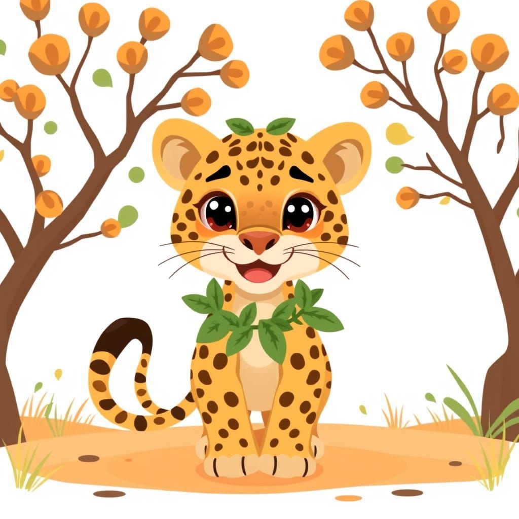 Cartoon Leopard in Savannah: Flat Vector Illustration
