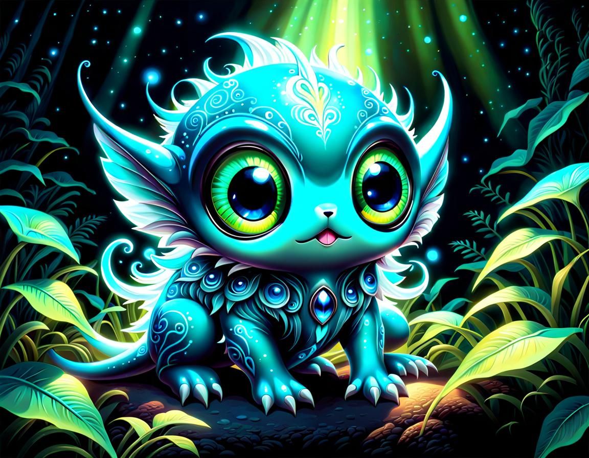 Bioluminescent Alien Creature in Watercolor Style