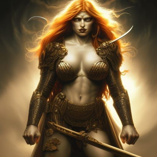 Ginger Barbarian Woman Warrior in Golden Field