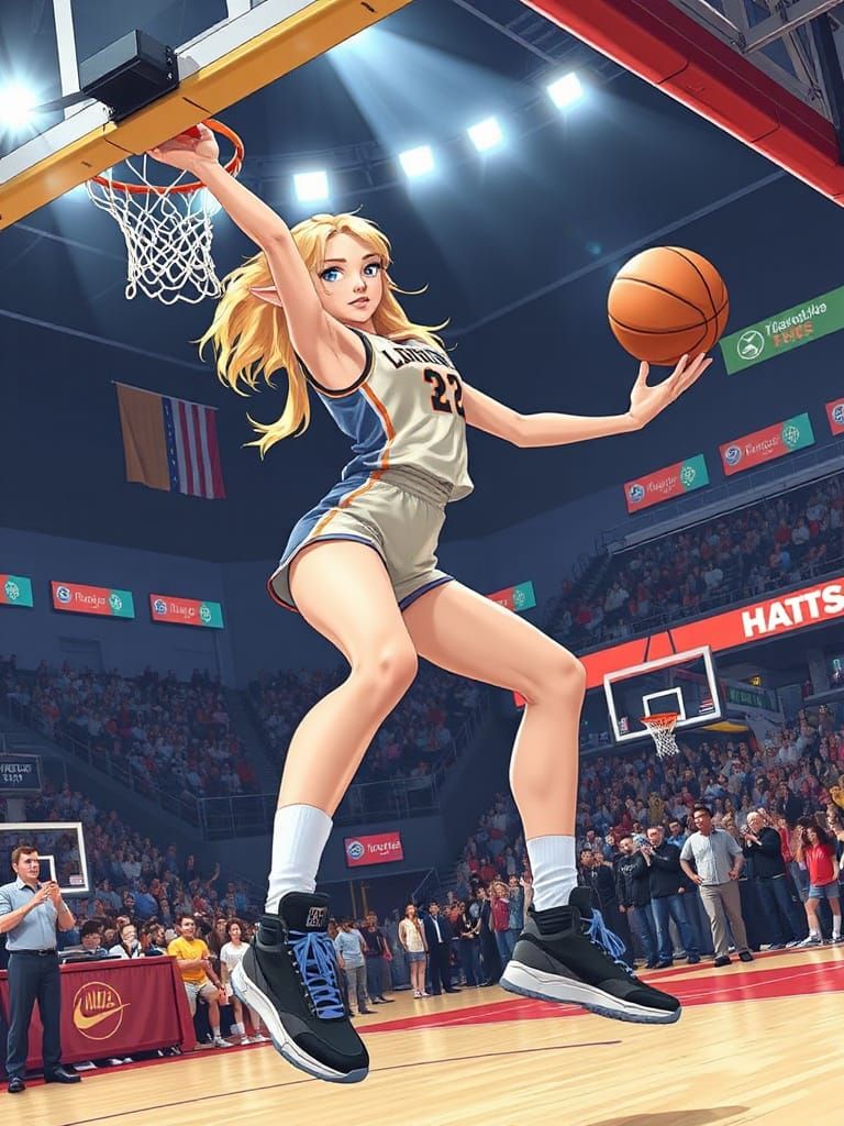Elf Basketball Player Slam Dunk in Comic Book Style
