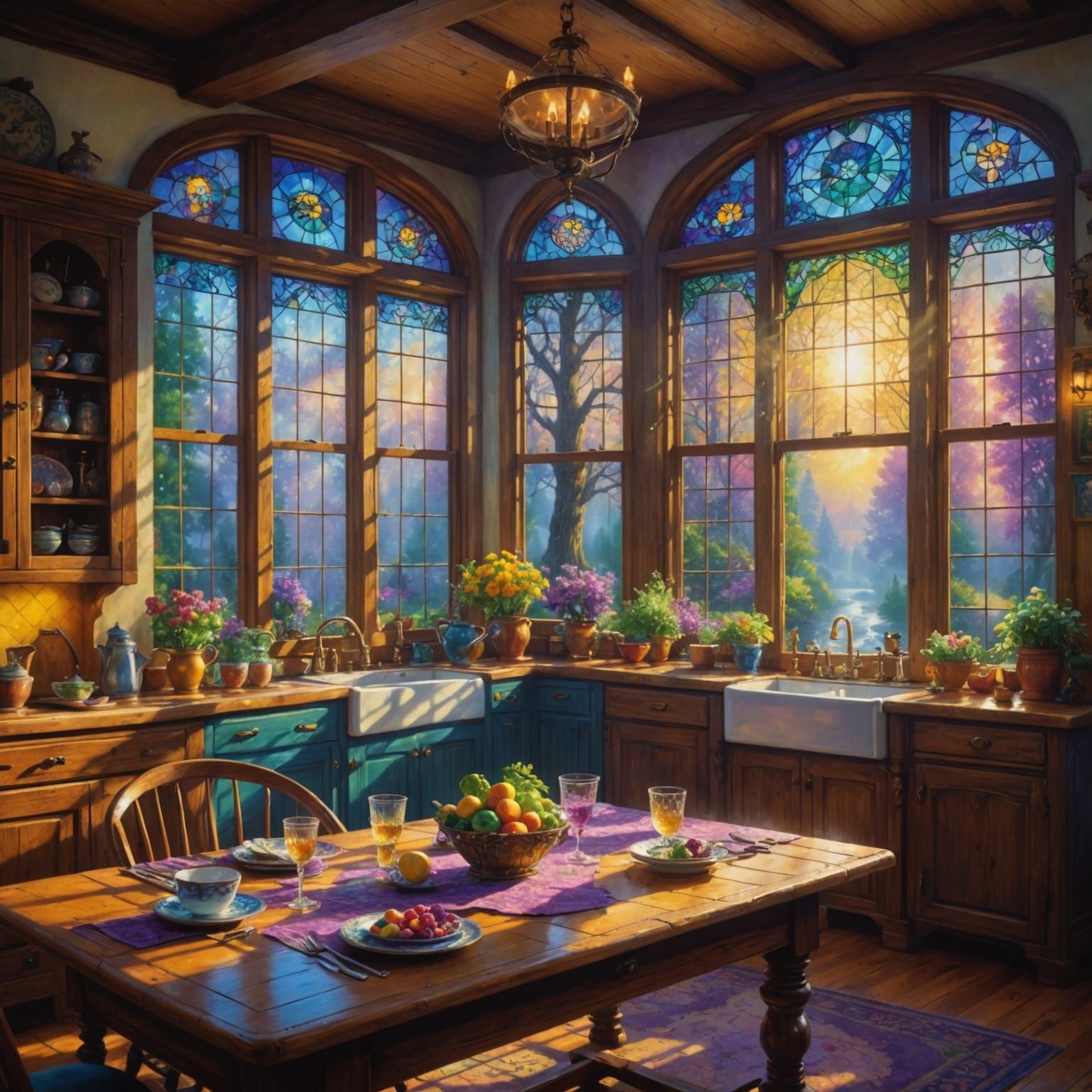 Ethereal Manor Kitchen in Vibrant Colors