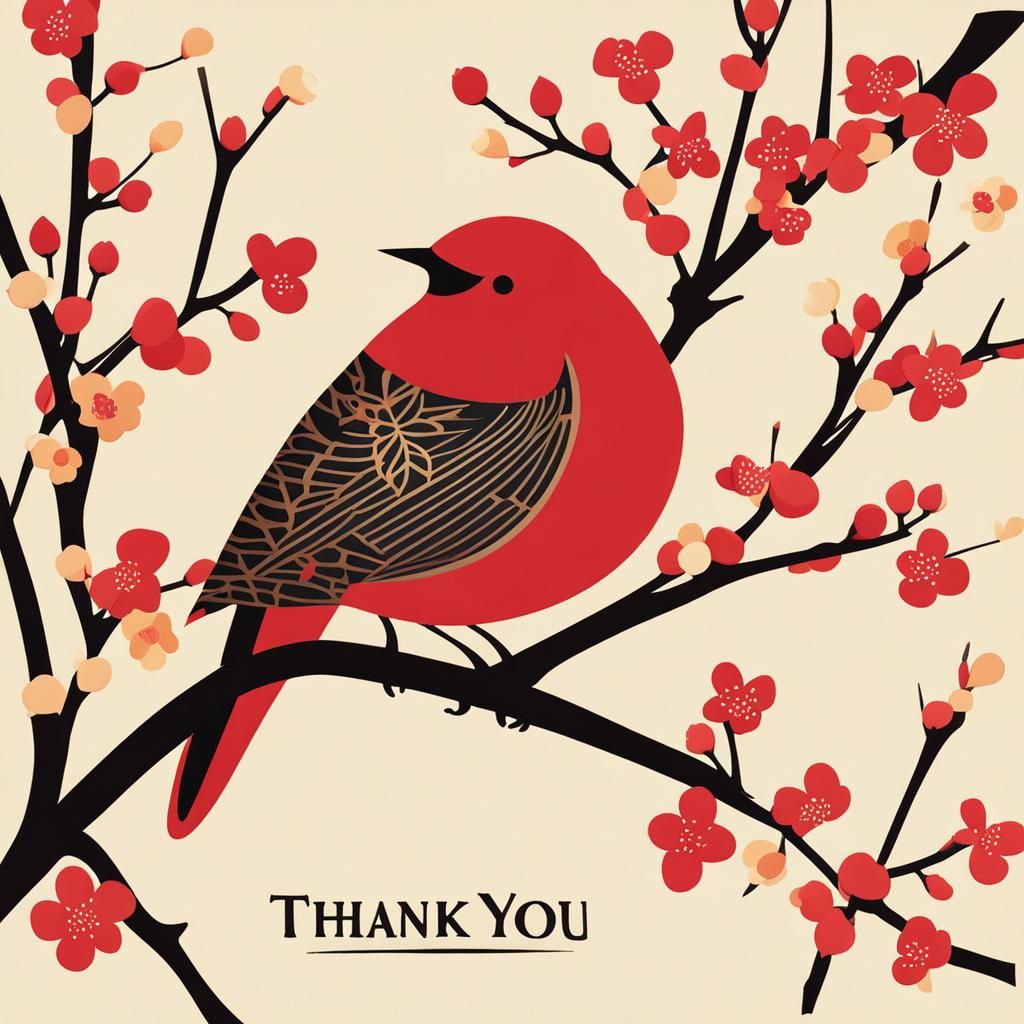 Elegant Thank You Card with Bird and Blossoms