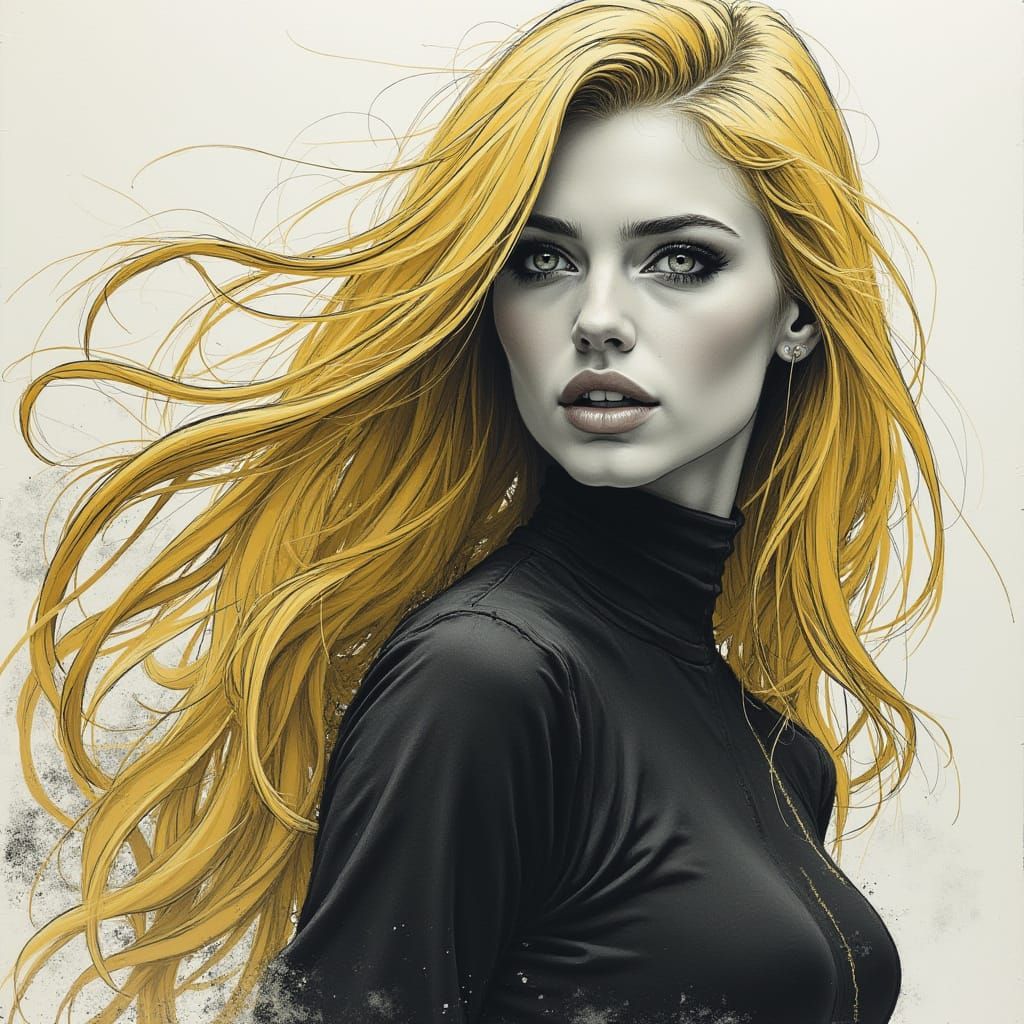 Dynamic Comic Book Girl in Charcoal Drawing Style