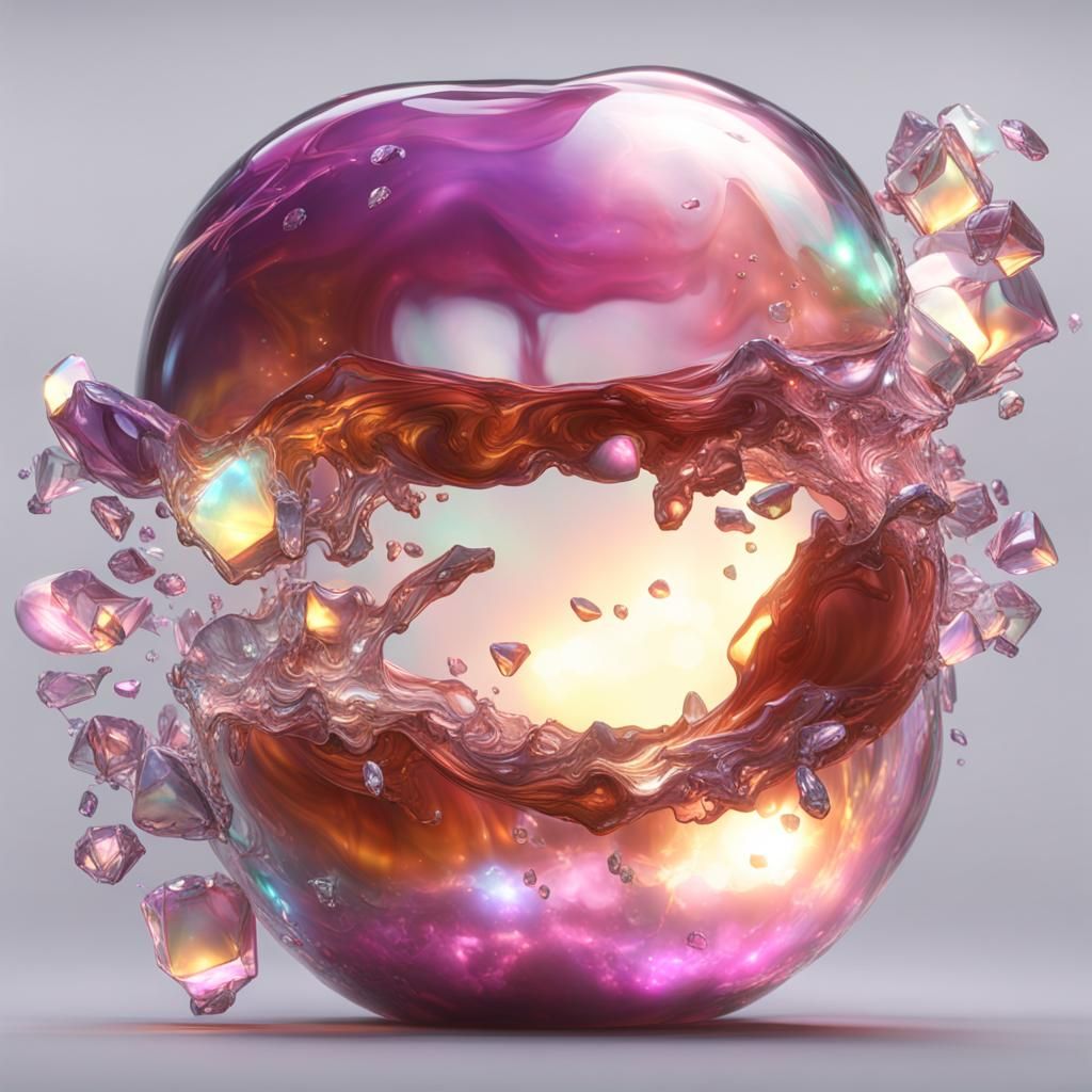 Iridescent Glass Plum with Pink Lips, 3D Render